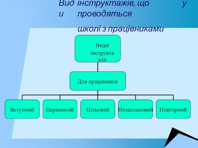 Види інструктажів, що проводяться школі з працівниками у Види інструктажів Для працівників Вступний