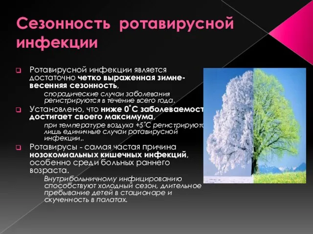 Сезонность ротавирусной инфекции Ротавирусной инфекции является достаточно четко выраженная зимне-весенняя