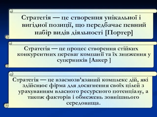 Стратегія — це створення унікальної і вигідної позиції, що передбачає