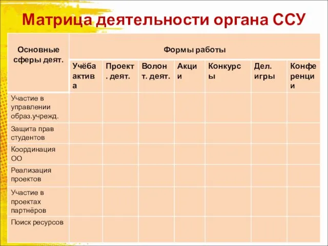 Матрица деятельности органа ССУ