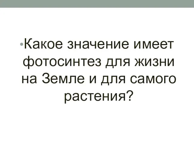 Какое значение имеет фотосинтез для жизни на Земле и для самого растения?