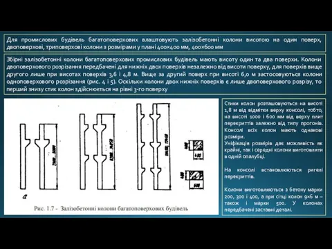 Для промислових будівель багатоповерхових влаштовують залізобетонні колони висотою на один