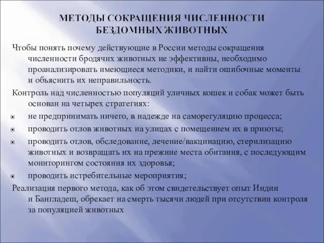 Чтобы понять почему действующие в России методы сокращения численности бродячих