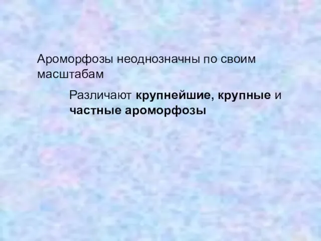 Ароморфозы неоднозначны по своим масштабам Различают крупнейшие, крупные и частные ароморфозы