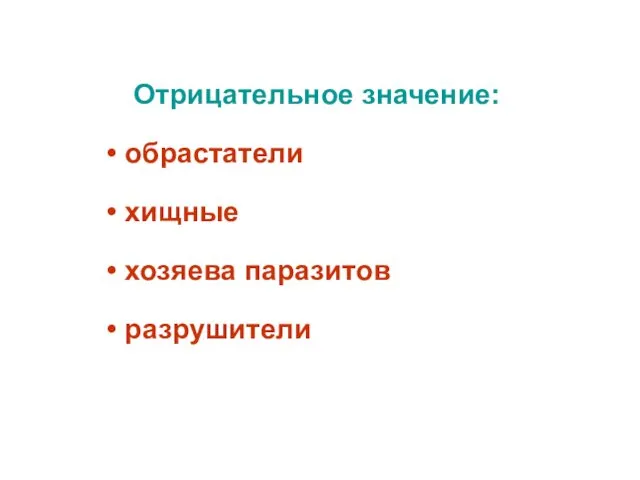 Отрицательное значение: обрастатели хищные хозяева паразитов разрушители