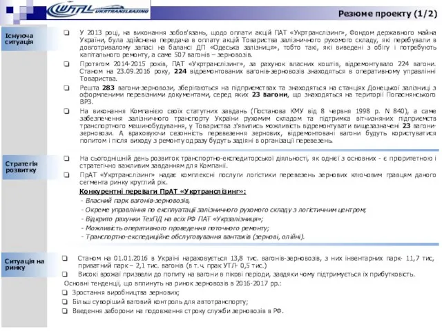 Резюме проекту (1/2) Існуюча ситуація У 2013 році, на виконання зобов’язань, щодо оплати