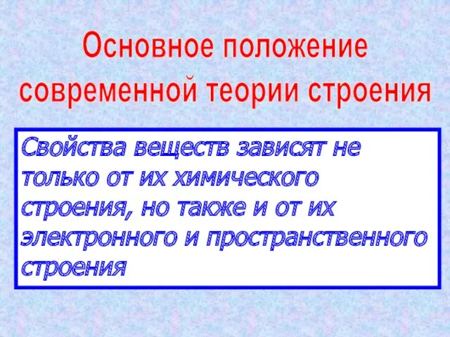 Основное положение современной теории строения Свойства веществ зависят не только