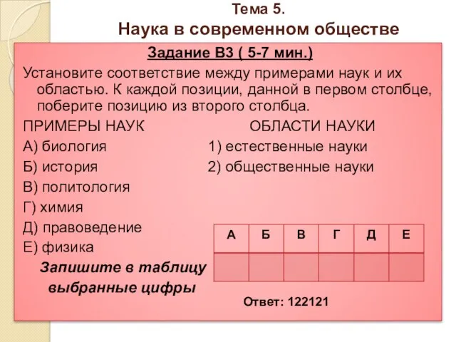 Тема 5. Наука в современном обществе Задание B3 ( 5-7