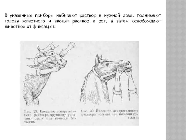 В указанные приборы набирают раствор в нужной дозе, поднимают голову