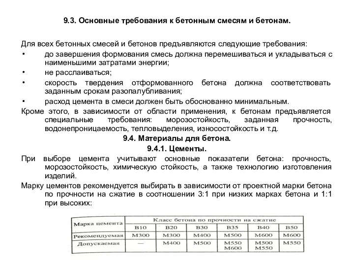 9.3. Основные требования к бетонным смесям и бетонам. Для всех