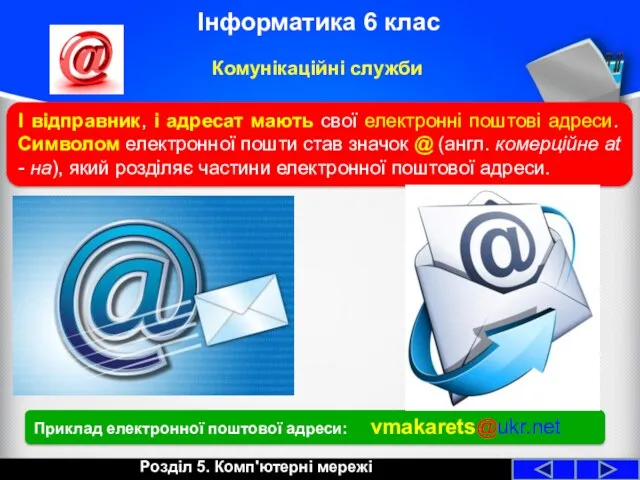 І відправник, і адресат мають свої електронні поштові адреси. Символом