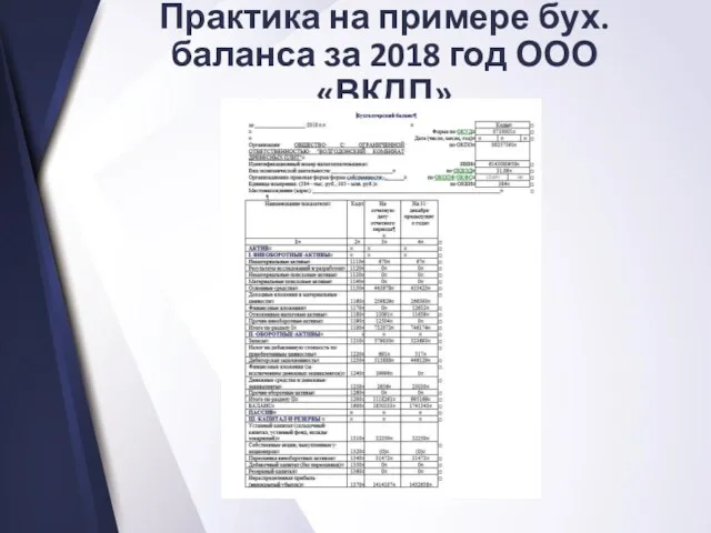 Практика на примере бух. баланса за 2018 год ООО «ВКДП»