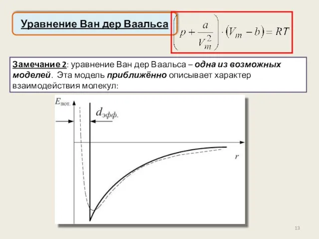 Уравнение Ван дер Ваальса Замечание 2: уравнение Ван дер Ваальса