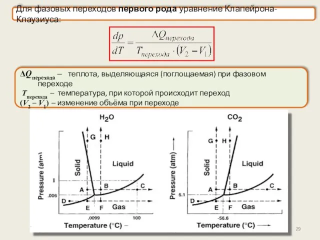 ΔQперехода – теплота, выделяющаяся (поглощаемая) при фазовом переходе Tперехода –