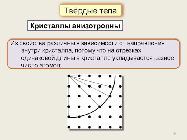 Кристаллы анизотропны Твёрдые тела Их свойства различны в зависимости от