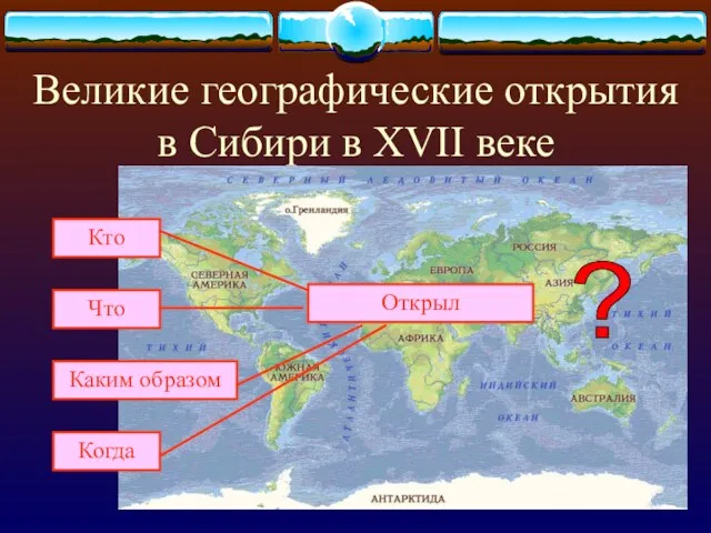 Великие географические открытия в Сибири в XVII веке Открыл Кто Что Каким образом Когда ?