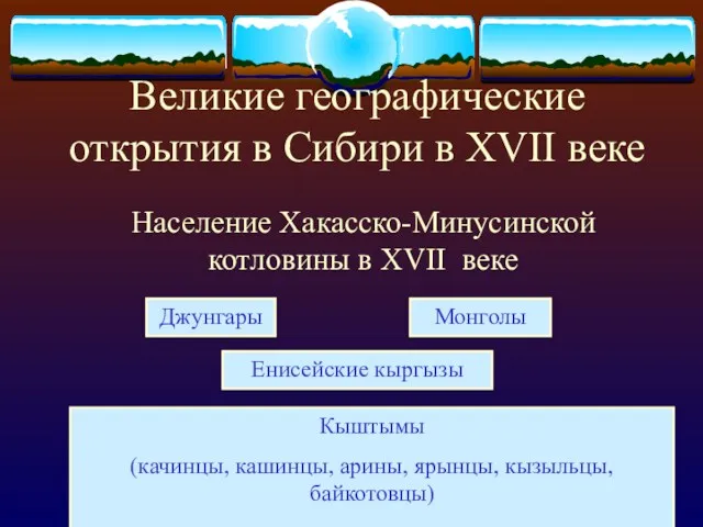 Великие географические открытия в Сибири в XVII веке Население Хакасско-Минусинской