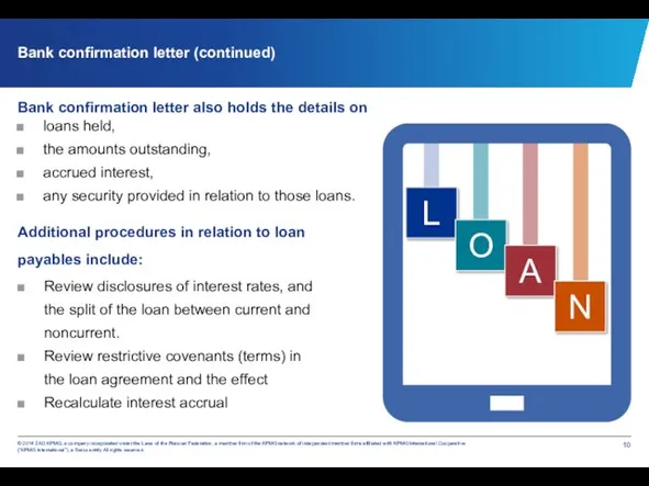 Bank confirmation letter (continued) Additional procedures in relation to loan