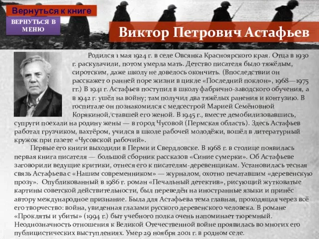 Биография Вернуться в меню Прейти к первой аннотации книги Родился 1 мая 1924