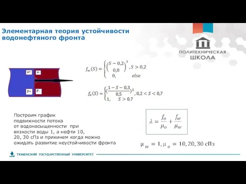 Элементарная теория устойчивости водонефтяного фронта Построим график подвижности потока от