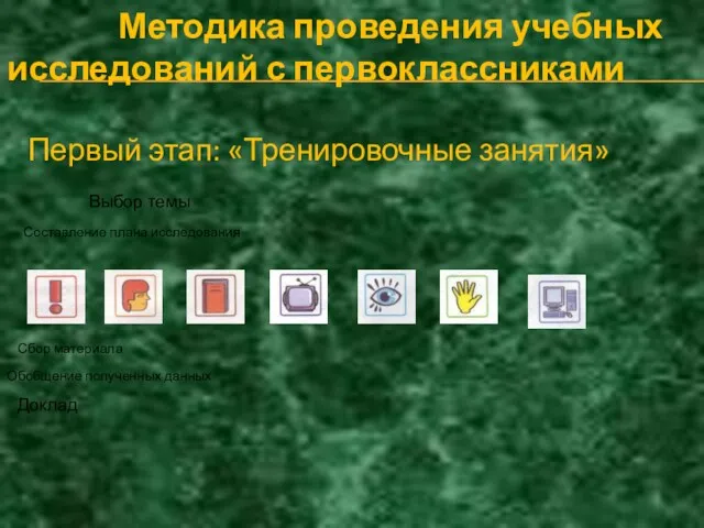 Методика проведения учебных исследований с первоклассниками Первый этап: «Тренировочные занятия»