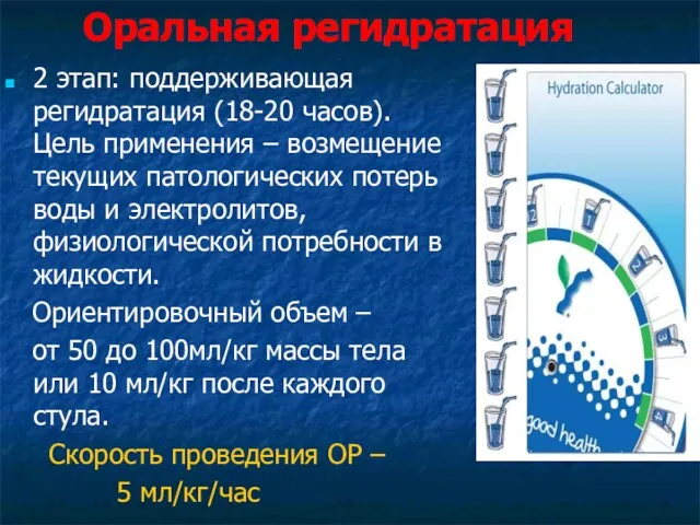 Оральная регидратация 2 этап: поддерживающая регидратация (18-20 часов). Цель применения