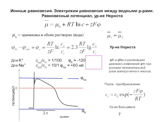 Ионные равновесия. Электрохим равновесие между водными р-рами. Равновесный потенциал, ур-ие