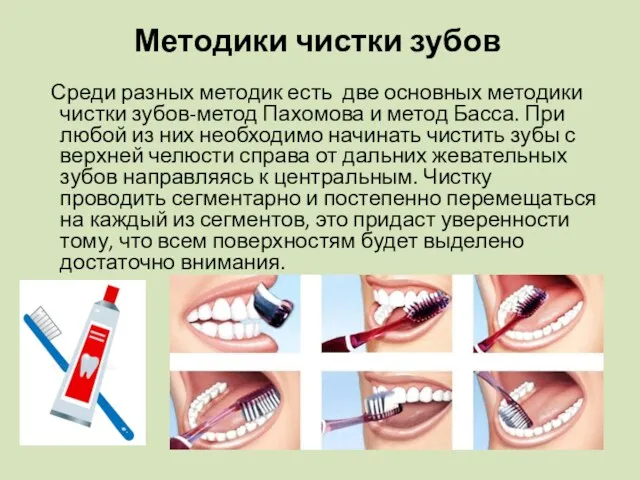 Методики чистки зубов Среди разных методик есть две основных методики