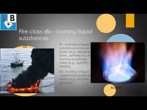 Fire class «B» - burning liquid substances B1 - burning of liquid substances