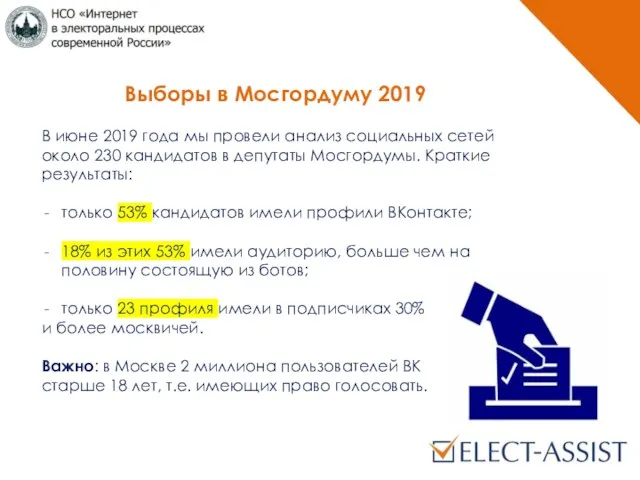 Выборы в Мосгордуму 2019 В июне 2019 года мы провели