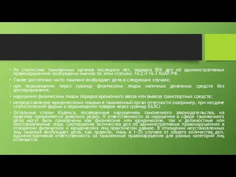 По статистике таможенных органов последних лет, порядка 50% дел об