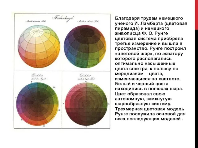 Благодаря трудам немецкого ученого И. Ламберта (цветовая пирамида) и немецкого