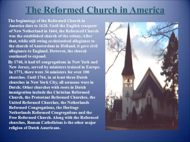 The Reformed Church in America The beginnings of the Reformed Church in America