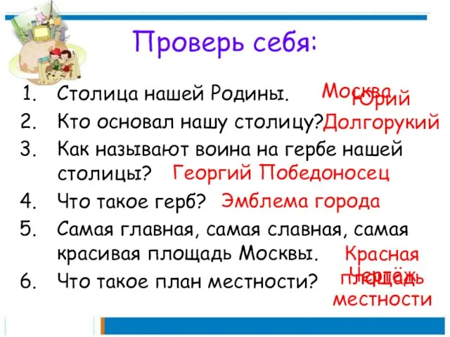 Проверь себя: Столица нашей Родины. Кто основал нашу столицу? Как