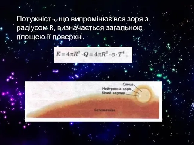 Потужність, що випромінює вся зоря з радіусом R, визначається загальною площею її поверхні.