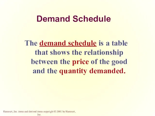 Demand Schedule The demand schedule is a table that shows the relationship between