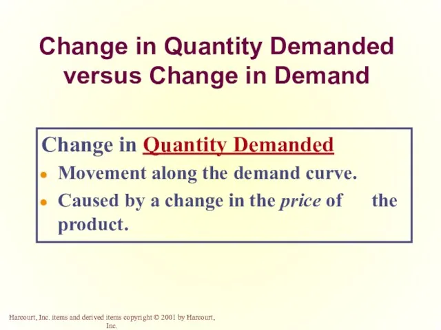 Change in Quantity Demanded versus Change in Demand Change in Quantity Demanded Movement