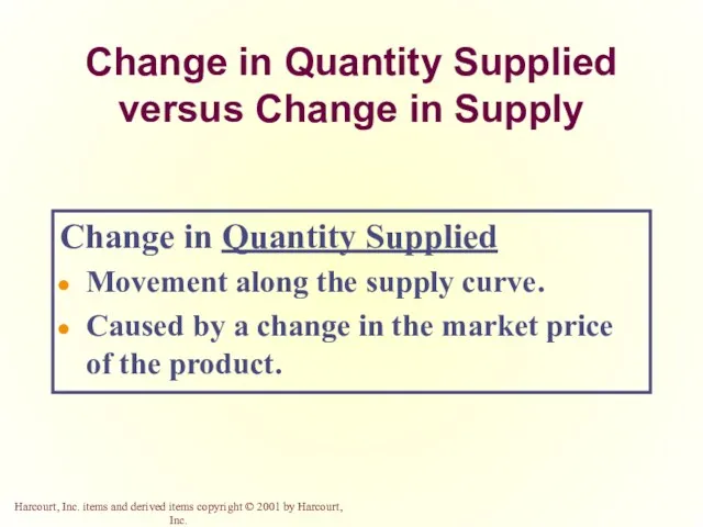 Change in Quantity Supplied versus Change in Supply Change in Quantity Supplied Movement