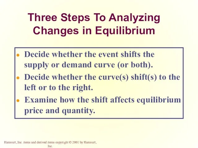 Three Steps To Analyzing Changes in Equilibrium Decide whether the event shifts the