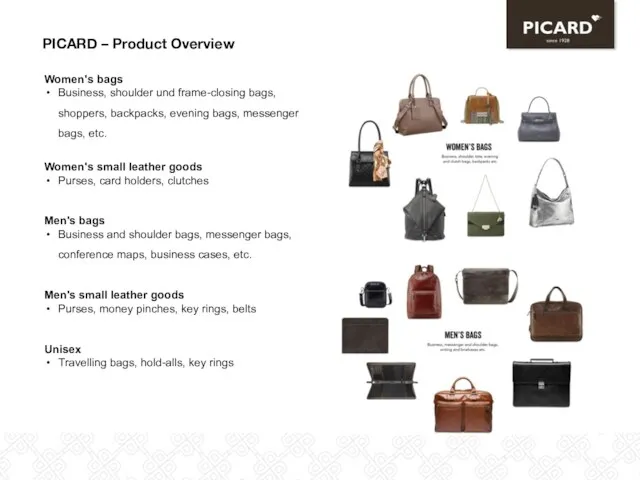 PICARD – Product Overview ca. 1953 Women's bags Business, shoulder
