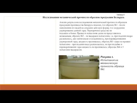 Анализ результатов исследования механической прочности образцов продукции производства Беларусь показал,