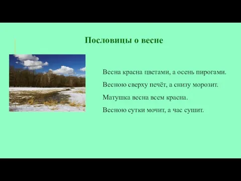 Весна красна цветами, а осень пирогами. Весною сверху печёт, а