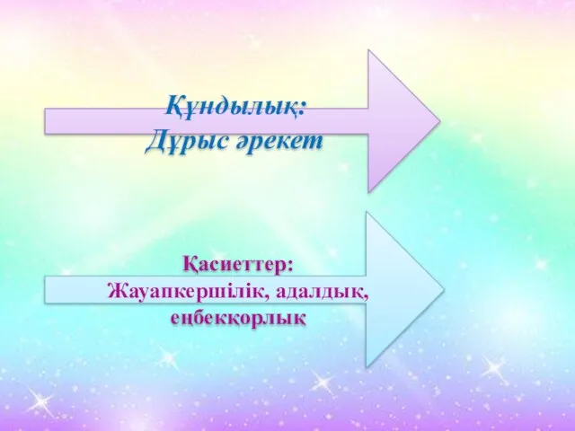 Құндылық: Дұрыс әрекет Қасиеттер: Жауапкершілік, адалдық, еңбекқорлық