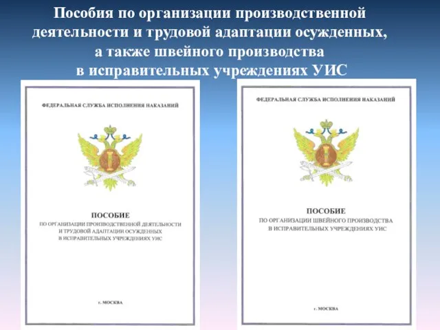 Пособия по организации производственной деятельности и трудовой адаптации осужденных, а также швейного производства