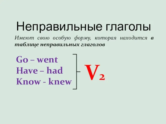 Неправильные глаголы Имеют свою особую форму, которая находится в таблице