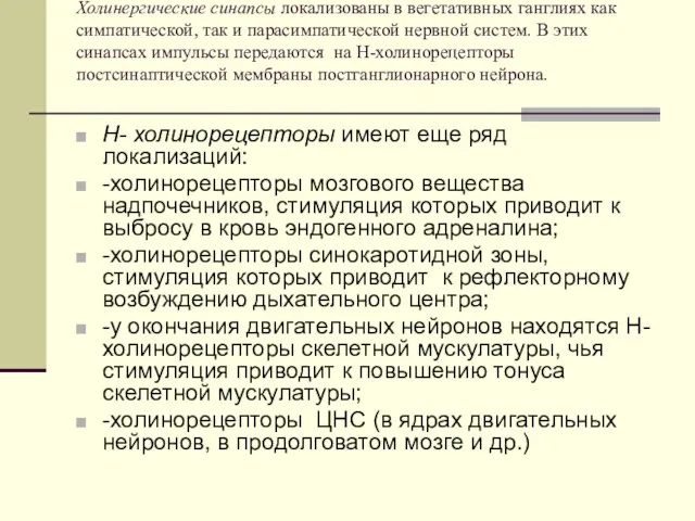 Холинергические синапсы локализованы в вегетативных ганглиях как симпатической, так и