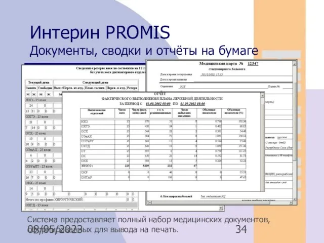 08/05/2023 Интерин PROMIS Документы, сводки и отчёты на бумаге Система