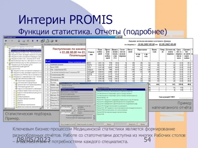 08/05/2023 Интерин PROMIS Функции статистика. Отчеты (подробнее) Ключевым бизнес-процессом Медицинской