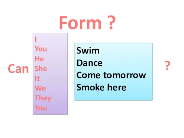 Form ? Can I You He She It We They