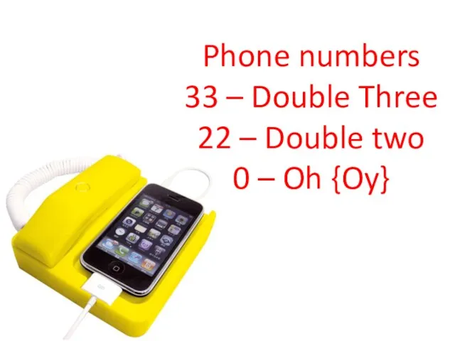 Phone numbers 33 – Double Three 22 – Double two 0 – Oh {Oy}